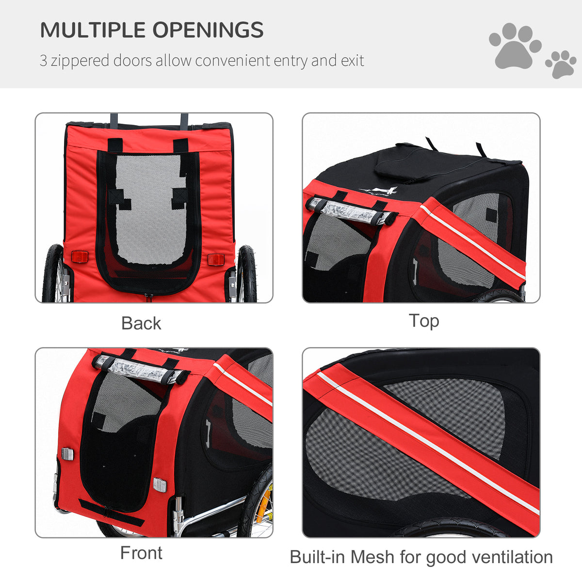 Bicycle Pet Trailer in Steel Frame-Red/Black