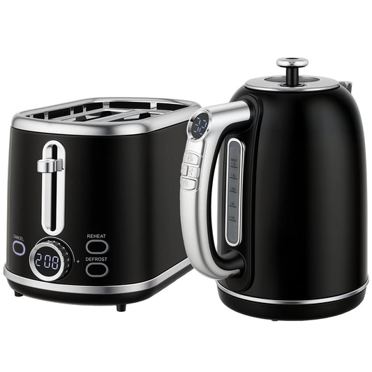 Polished Retro 40-100°C Kettle and Toaster Set