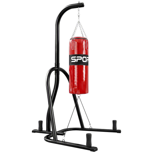 Punching Bag with Stand for Adults, Freestanding Boxing Stand with Heavy Bag and Weight Plate Storage, Red