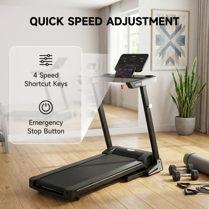 Motorised Folding Treadmill with 500W & LED Screen for Home, Black