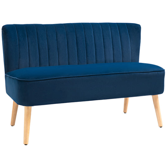 Modern Double Seat Sofa Foam Padding High Back Soft Comfortable Compact Couch Home Office Dark Blue