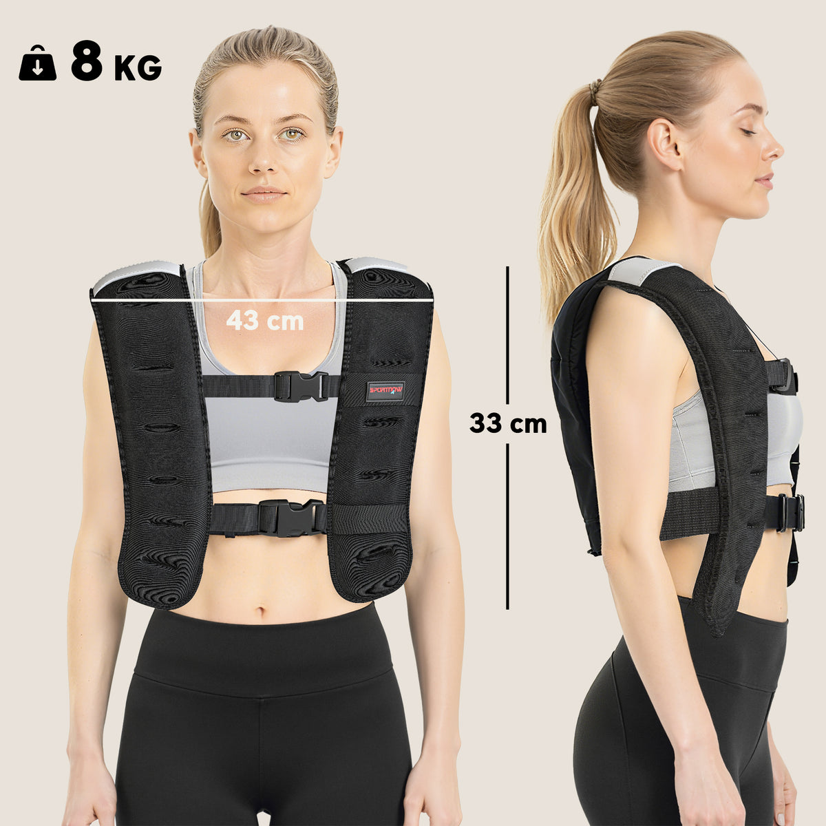 Weighted Vest, 8 kg Weight Vest with Adjustable Straps, Reflective Strips, Black