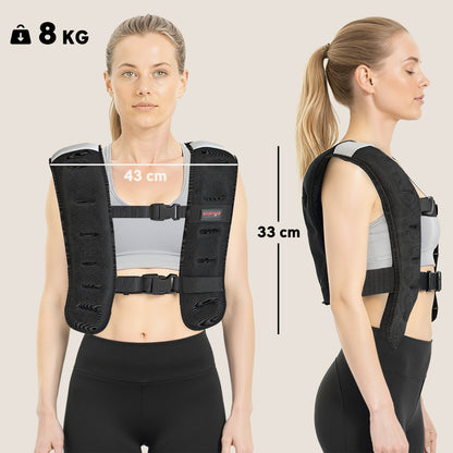 Weighted Vest, 8 kg Weight Vest with Adjustable Straps, Reflective Strips, Black