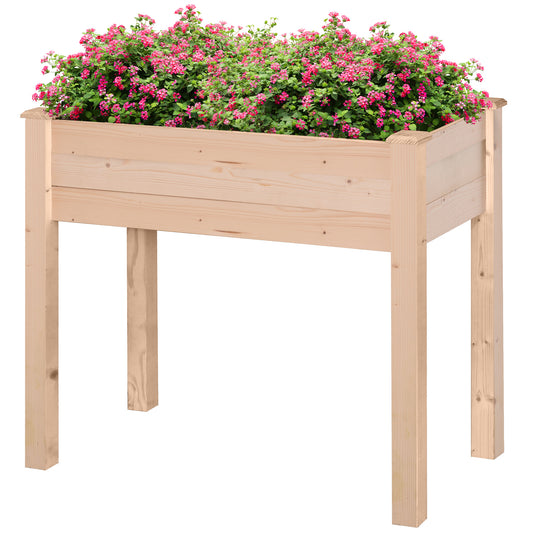 Garden Wooden Planters， Rectangular Raised Bed, Flower Box, Fir Wood Indoor/Outdoor, Oak Tone, 86L x 46W x 76Hcm