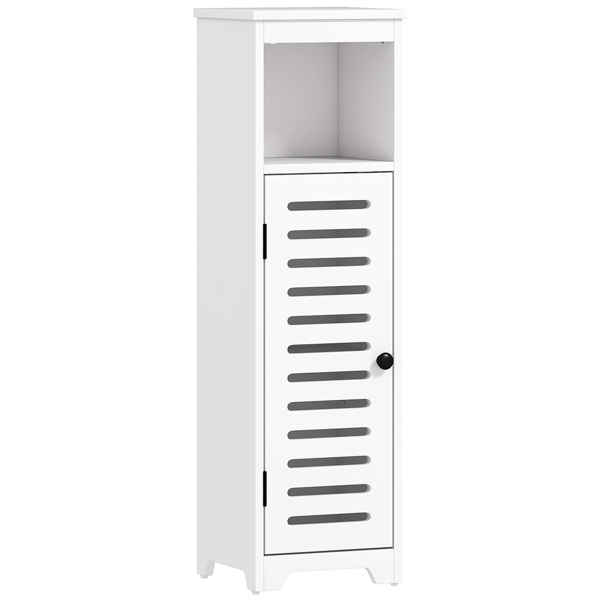 Bathroom Floor Cabinet, Bathroom Storage Unit with Louvered Door, Open Shelf, Adjustable Shelf, White, 22 x 20 x 75 cm
