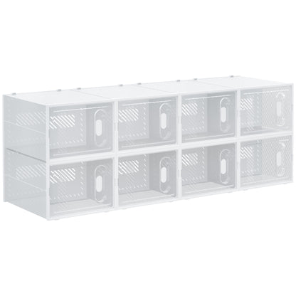 8PCS Clear Shoe Box, Plastic Stackable Shoe Storage Box for UK/EU Size up to 12/46 with Magnetic Door for Women/Men, 28 x 36 x 21 cm