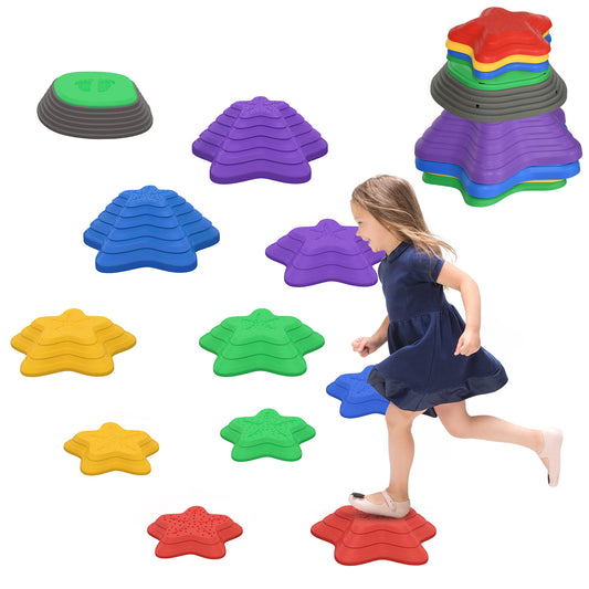 Stepping Stones Kids, 11 Pieces Balance Stones for Obstacle Course, Stackable Non-Slip Starfish Shape, Sensory Toys for Balance and Motor Skills Indoors, Outdoors