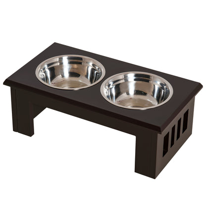 Raised Dog Feeding Bowls with Stand, Stainless Steel for Medium Dog, 58L x 31W x 25H cm - Brown