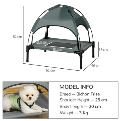 Outdoor Dog Bed with Removable Canopy, Portable Raised Dog Bed for Camping, Garden & Beach, Water-Resistant UV-Protection Mesh Pet Cot Sun Lounger, for Small Pets, 61 x 46 x 62 cm