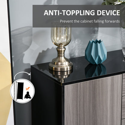 High Gloss Side Cabinet, Push-Open Design with 2 Drawers and 2 Cabinets for Living Room, 74H x 117W x 36Dcm