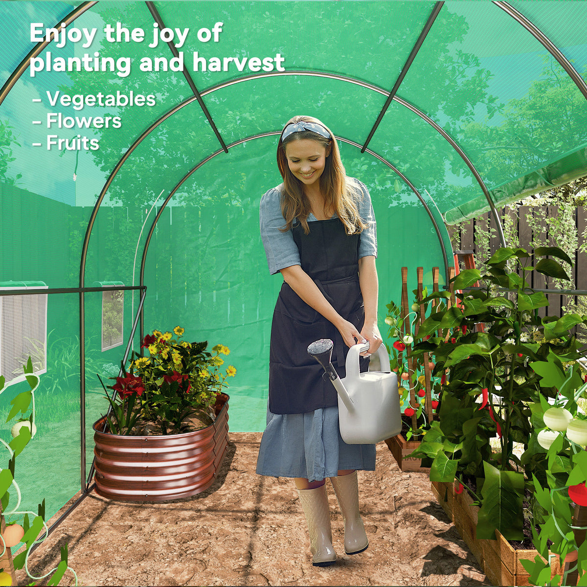 296 x 196cm Steel Frame Polytunnel Greenhouse