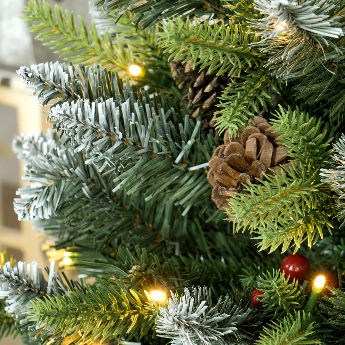 Set of Two 3ft Christmas Trees, with Lights, Berries and Pinecones