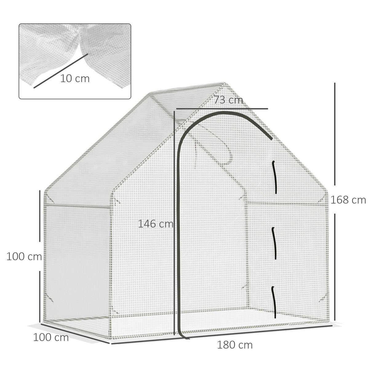 Walk In Tomato Greenhouse Garden Outdoor Mini Greenhouse Flower Planter Steel Frame with Zipped Door & Window, PE Cover, 180 x 100 x 168CM, White