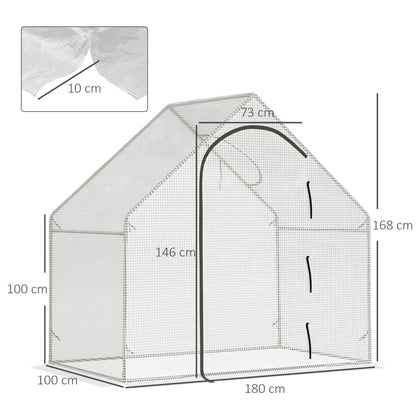 Walk In Tomato Greenhouse Garden Outdoor Mini Greenhouse Flower Planter Steel Frame with Zipped Door & Window, PE Cover, 180 x 100 x 168CM, White