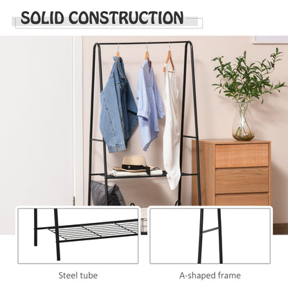 Metal Clothes Rack Coat Garment Hanger Hallway Organiser Hanging Rail Stand 2-tier Shoe Shelving A Shaped 77W x 45D x 153H cm Black