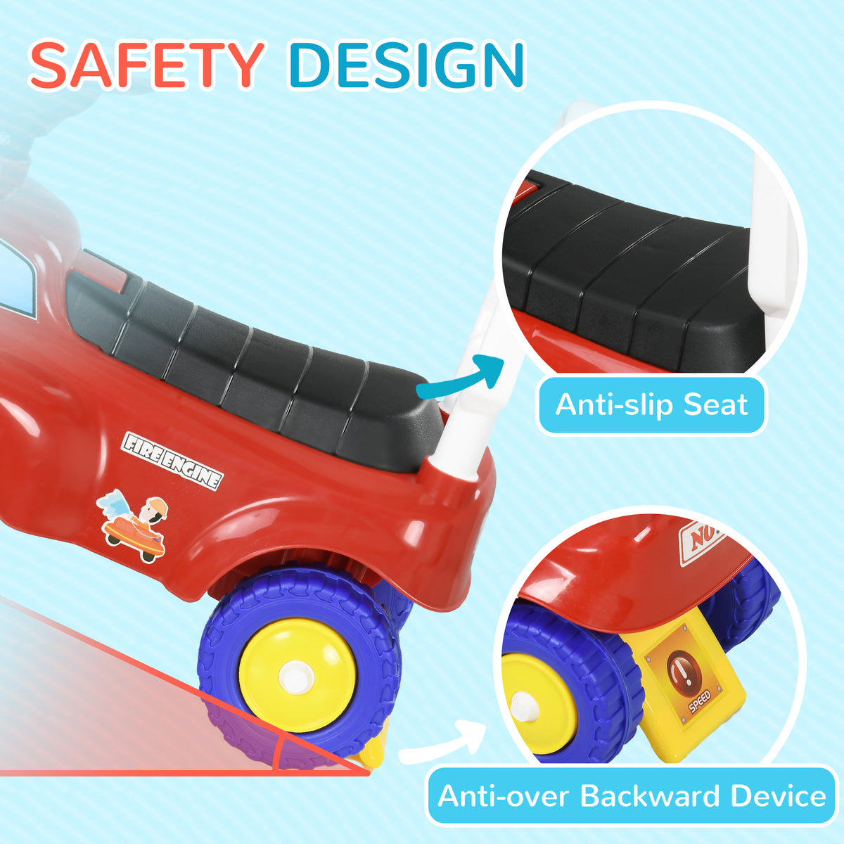 Ride On Fire Truck Foot to Floor Design with Under Seat Storage, Steering Wheel, Music, Light, for 1.5-3 Years, Red