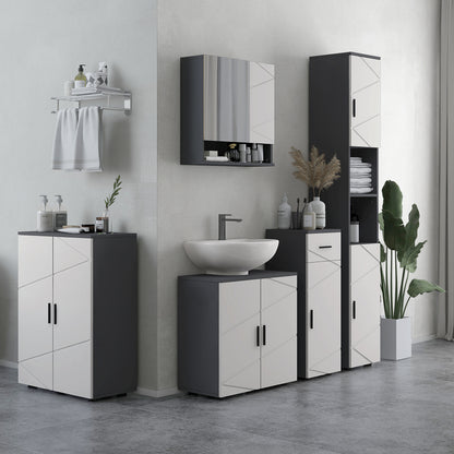 Line Embossed Tall Bathroom Storage Cabinet with Three-position Adjustable Shelves for Minimalist Style