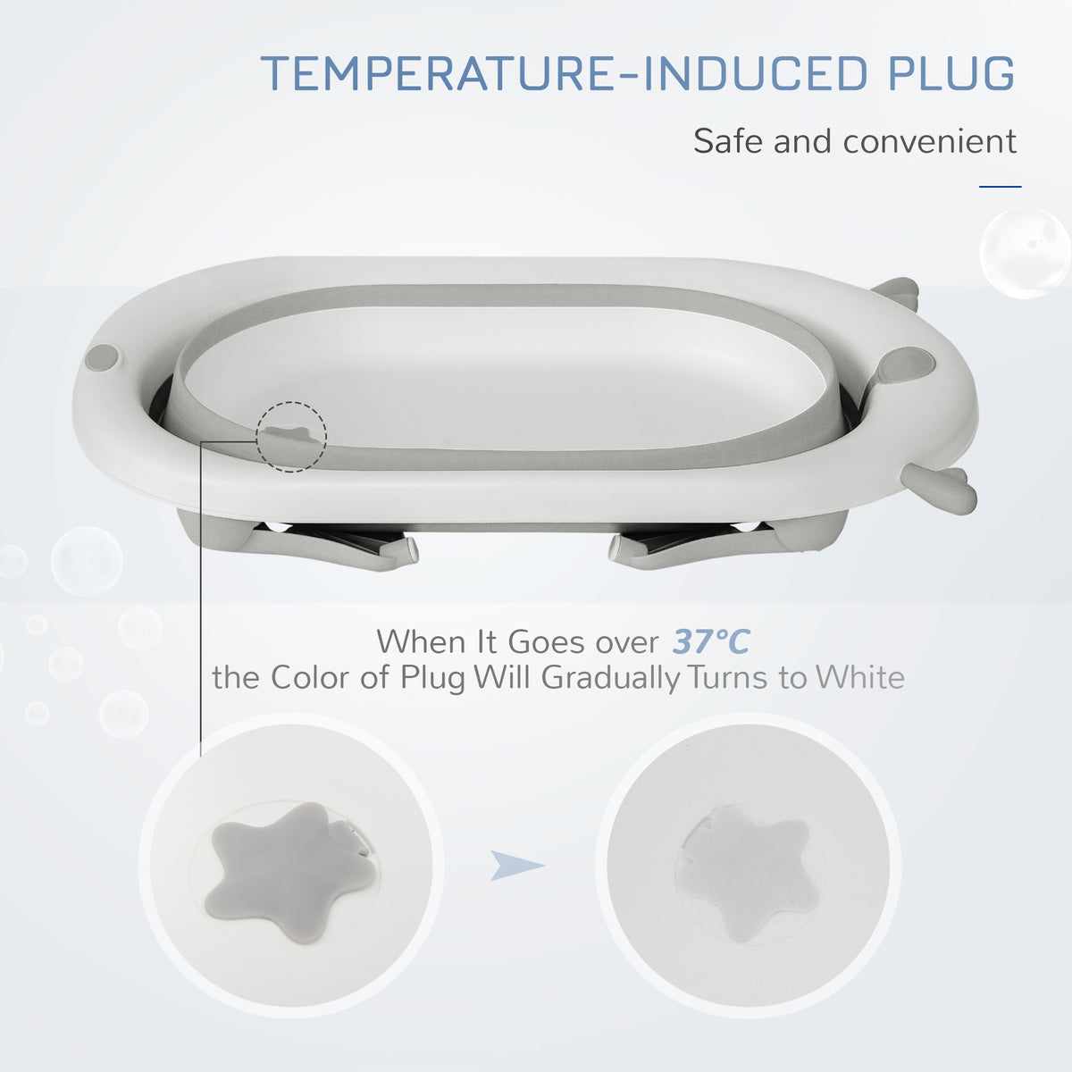 Foldable Baby Bathtub Set, Collapsible Bath Tub with Thermostatic Water Plug, Non-Slip Support, Cushion Pad, Drain Plugs, for Newborn to 3 Years - Offwhite