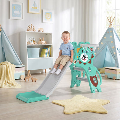Baby Slide with Basketball Hoop, Climber, Easy to Assemble Kids Slide for Indoor Use, for Ages 18-36 Months