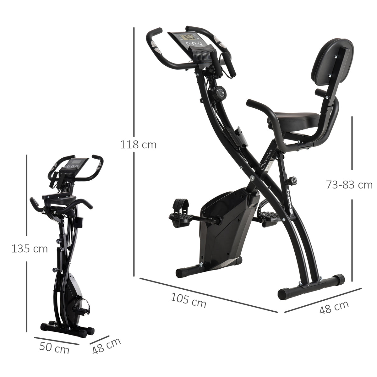 2-in-1 Folding Exercise Bike with 8-Level Magnetic Resistance, Arm Resistance Band, Pulse Sensor