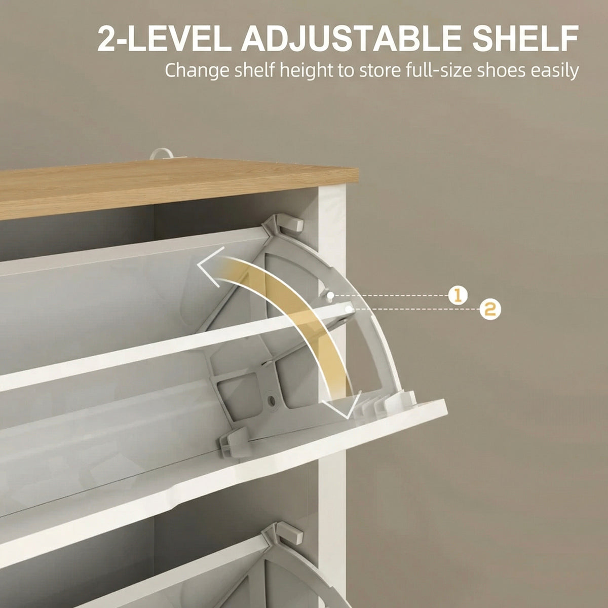 Slim Shoe Cabinet, Narrow Shoe Cupboard with 2 Flip Drawers, Adjustable Shelves for 12 Pairs of Shoes, High Gloss White