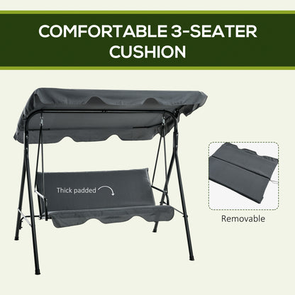 3 Seater Garden Swing Chair, Outdoor Swing Chair with Adjustable Canopy, Mental Frame & Cushions, Grey