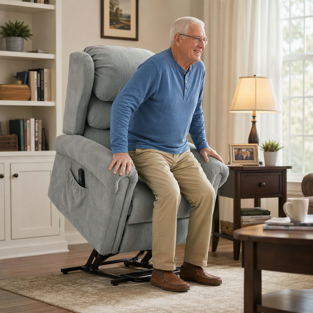 Velvet-Feel Electric Riser Recliner Chair - Grey