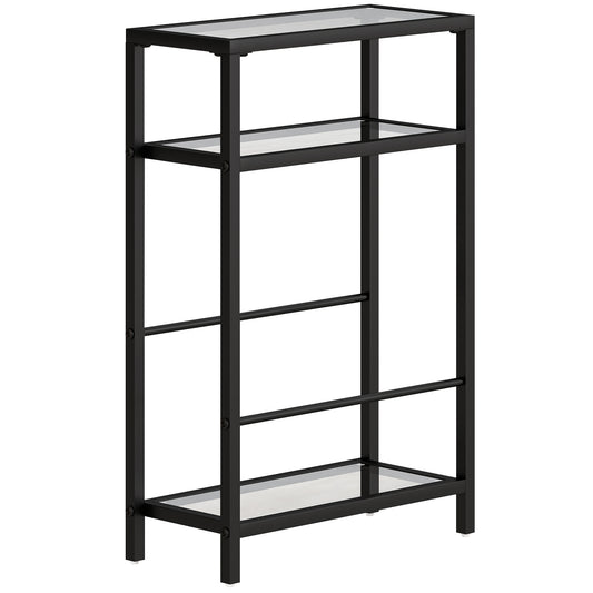 3-Tier Side Table, Narrow End Table with Storage Shelf and Tempered Glass Tabletop for Small Spaces
