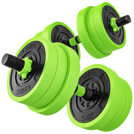 20kg 6-In-One Adjustable Weight Dumbbells Set, Barbell, Kettlebell, Push Up Stand - Green