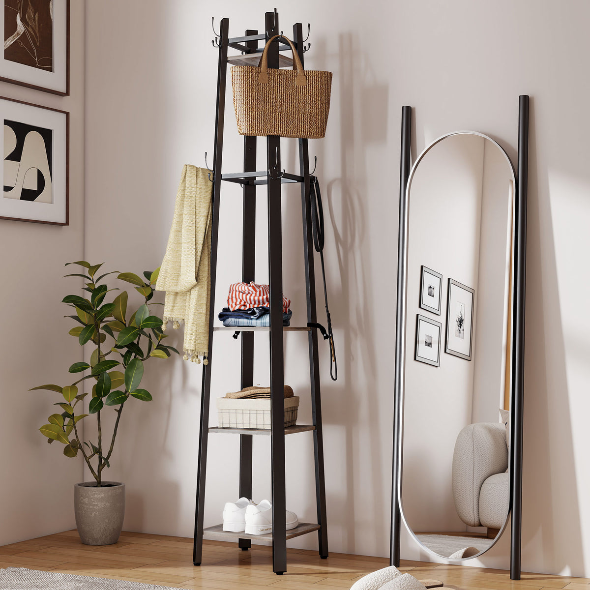 Industrial-Style Four Shelf Coat Stand