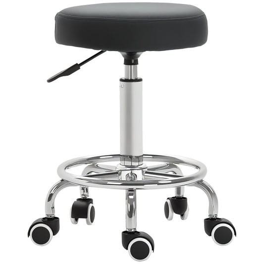 Round Rolling Stool, PU Leather Height Adjustable Stool Chair with Wheels and Swivel Seat for Salon, Massage, Spa, Home Kitchen