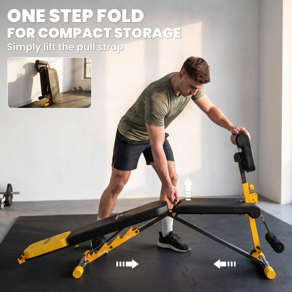 Adjustable Weight Bench for Home Gym, 300kg Incline Decline Flat Foldable Bench Press with 6 Backrest Positions, Yellow