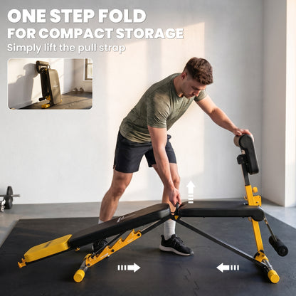 Adjustable Weight Bench for Home Gym, 300kg Incline Decline Flat Foldable Bench Press with 6 Backrest Positions, Yellow
