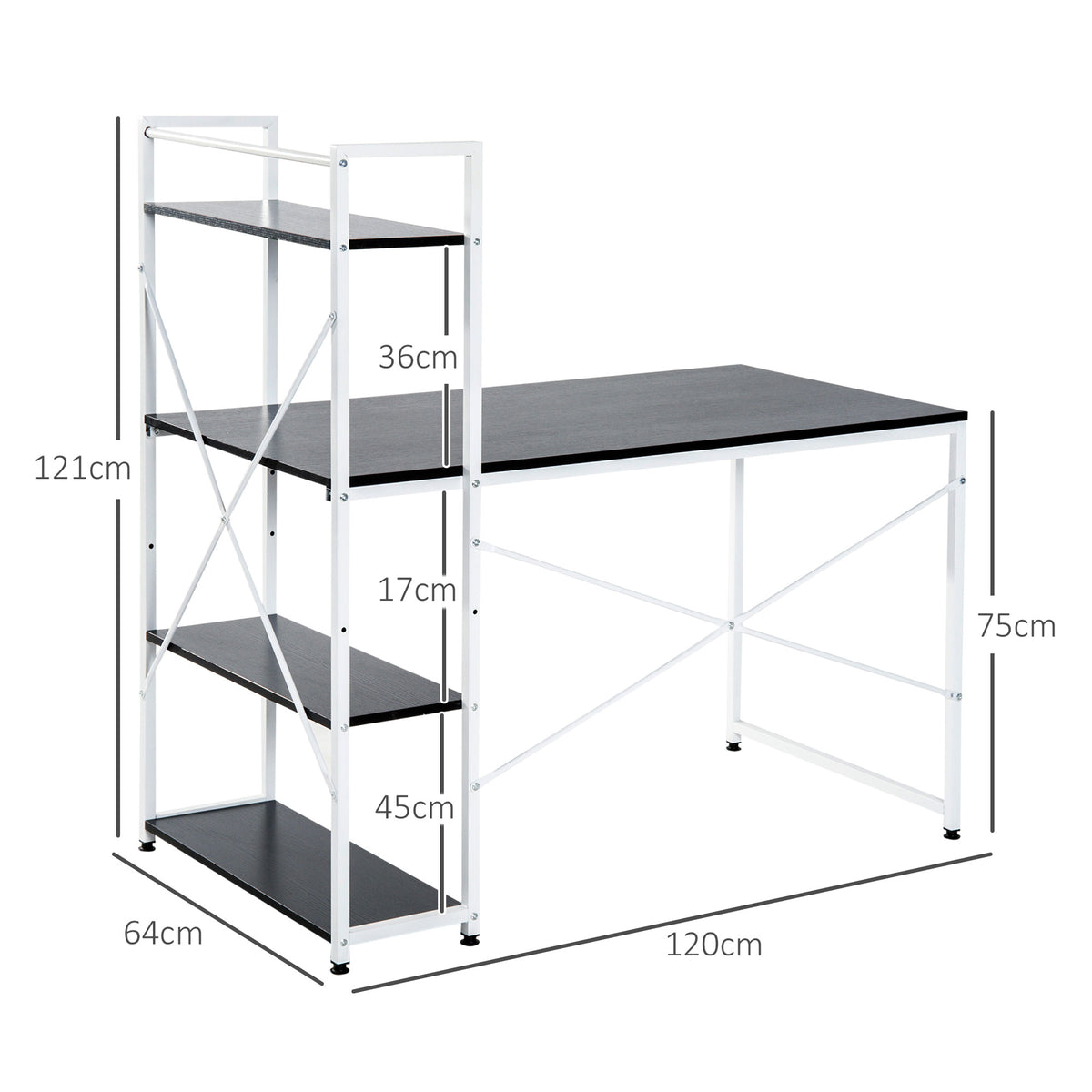 Computer Desk with Storage Shelves on Left or Right, Industrial Reversible Writing Desk for Home Office, Study, Easy Assembly, 120 x 64 x 121cm, Black and White