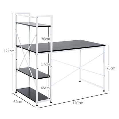 Computer Desk with Storage Shelves on Left or Right, Industrial Reversible Writing Desk for Home Office, Study, Easy Assembly, 120 x 64 x 121cm, Black and White