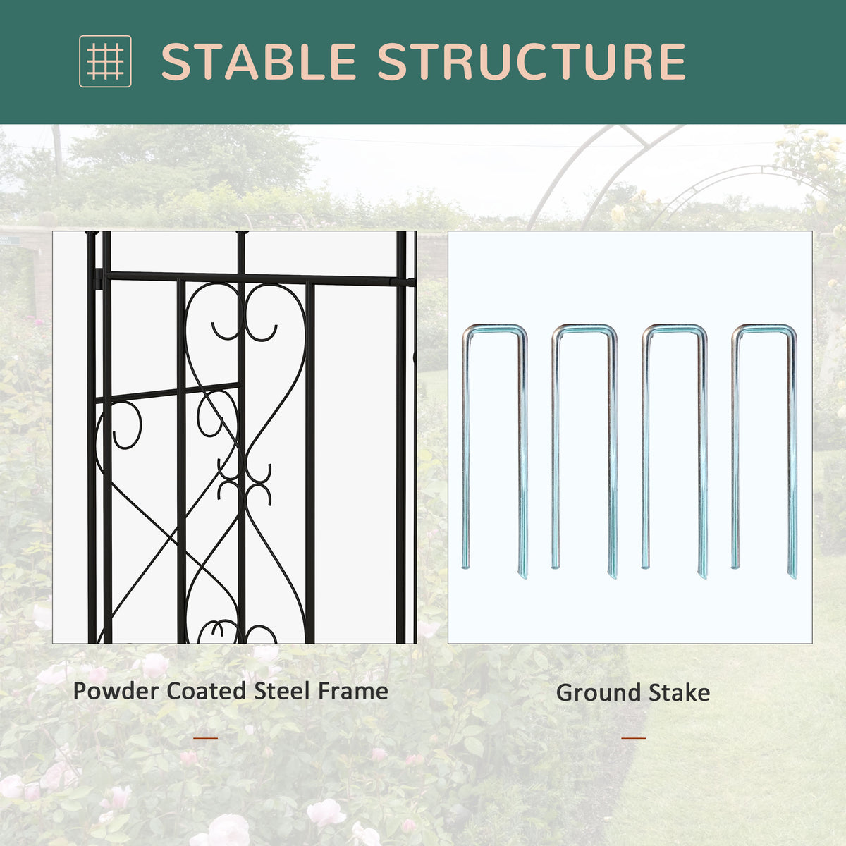 Decorative Garden Arch, with Gate - Black
