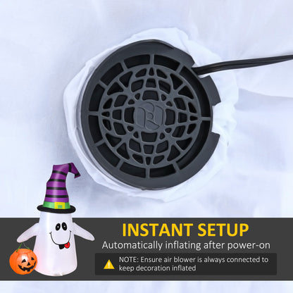 1.2m Witch Ghost Halloween Inflatable Decoration w/ LED Lights Fan Accessories Pumpkin Lantern Kids Adult Fun Weather-Resistant Indoor Outdoor Seasonal