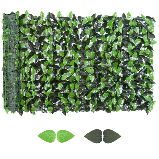 Artificial Leaf Hedge Screen Privacy Fence Panel for Garden Outdoor Indoor Decor 3M x 1M Light Green and Dark Green