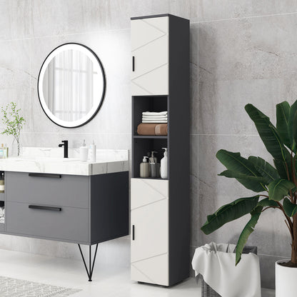 Line Embossed Tall Bathroom Storage Cabinet with Three-position Adjustable Shelves for Minimalist Style