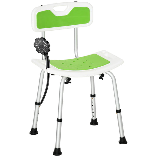 Shower Stool with Backrest, Height Adjustable Shower Chair with Anti-slip Foot Pads, Shower Head Holder