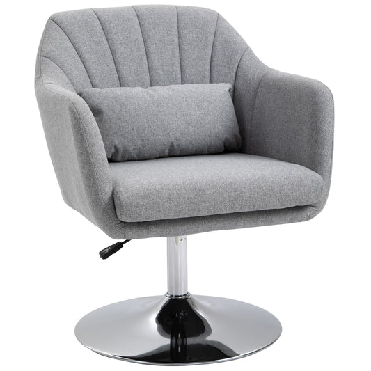 Swivel Accent Chair, Linen Fabric Tub Vanity Chair, Modern Armchair with Adjustable Height and Lumbar Support for Living Room Bedroom Salon Make up Room Dressing Table, Light Grey