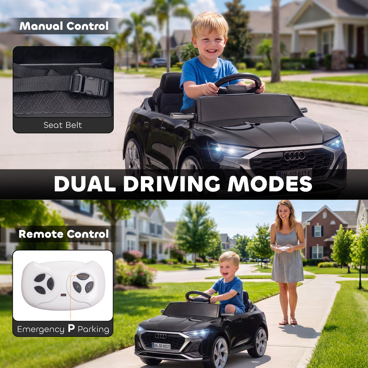 Audi Q8 etron Sportback Licensed Ride on Car with Remote Control, Four-Wheel Suspension, Soft Start for Ages 3-4