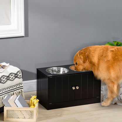 Raised Pet Feeder, with Two Bowls, Storage