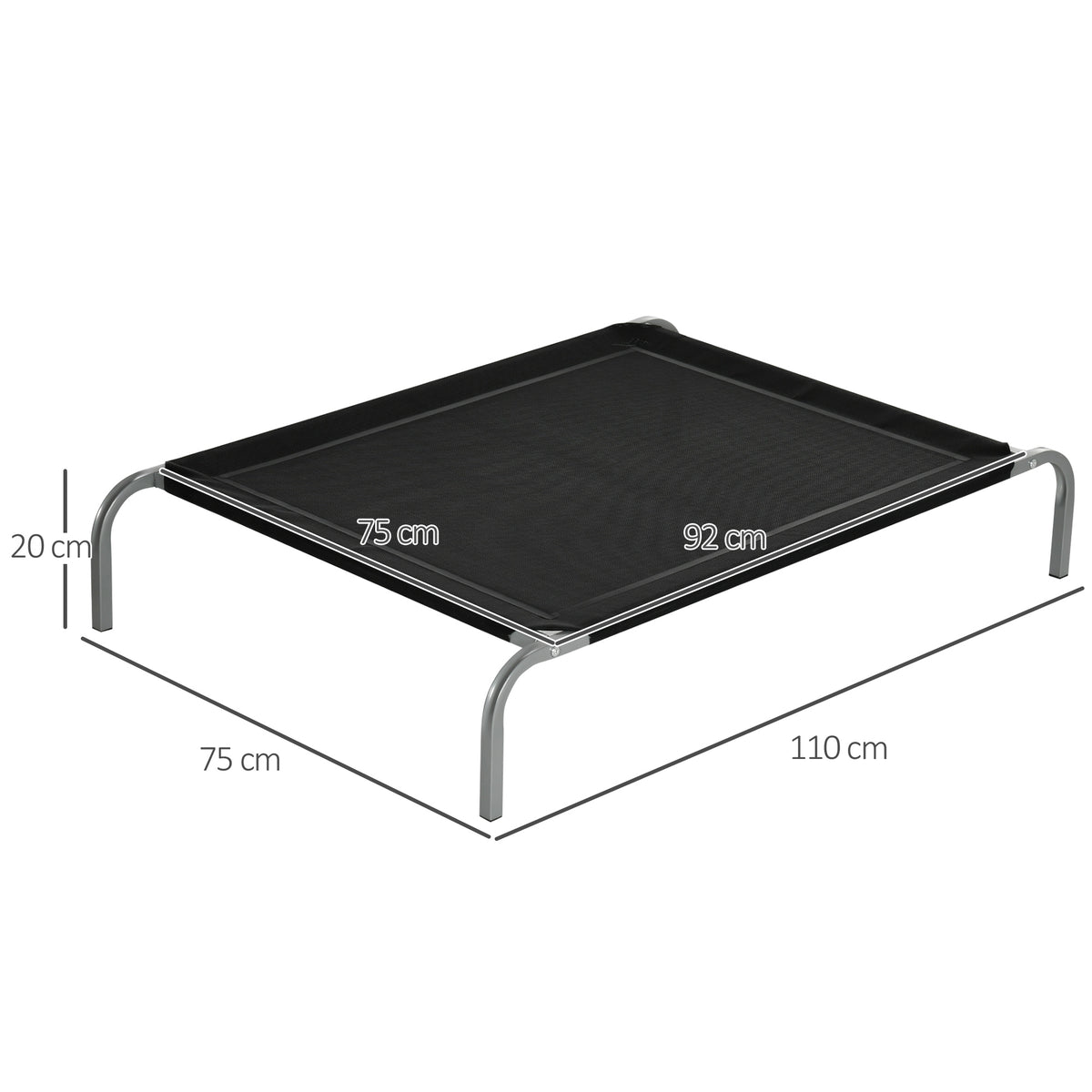 Elevated Pet Bed Cooling Raised Cot Style Bed for Large Medium Sized Dogs with Non-slip Pads Steel Frame Breathable Mesh Fabric, 110 x 75 x 20 cm - Black