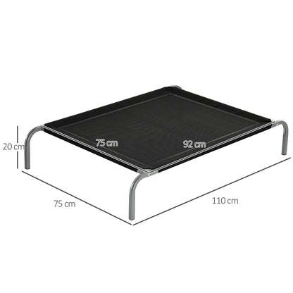 Elevated Pet Bed Cooling Raised Cot Style Bed for Large Medium Sized Dogs with Non-slip Pads Steel Frame Breathable Mesh Fabric, 110 x 75 x 20 cm - Black