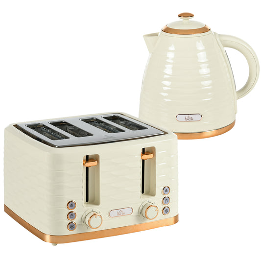 3000W 1.7L Rapid Boil Kettle & 4 Slice Toaster, Kettle and Toaster Set with 7 Browning Controls and Crumb Tray, Beige