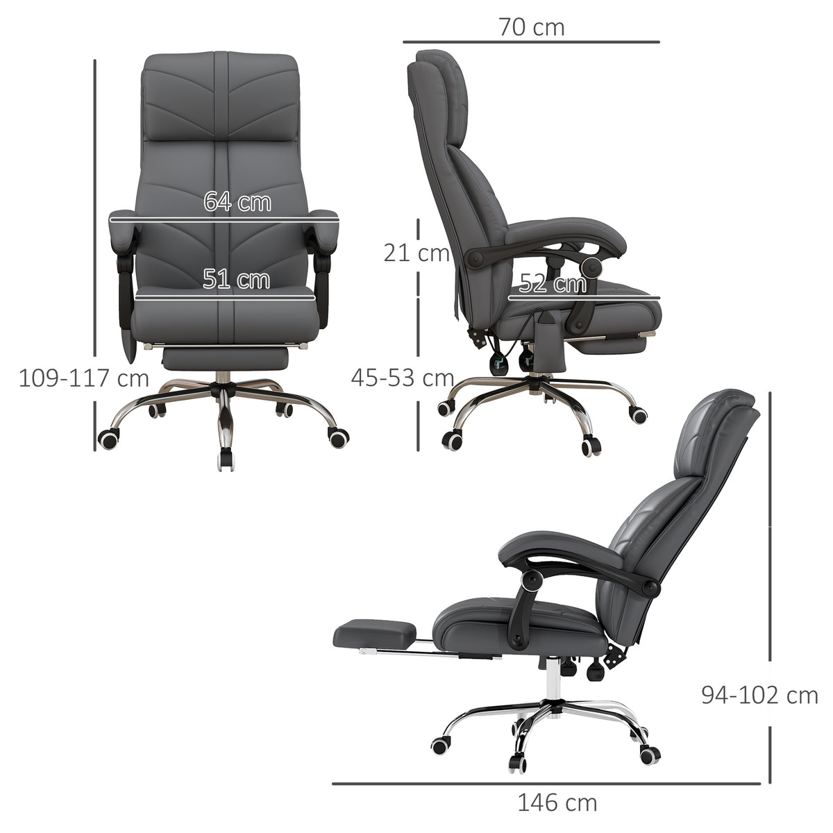 High Back Vibration Massage Office Chair, Heated Reclining PU Leather Computer Chair with Footrest