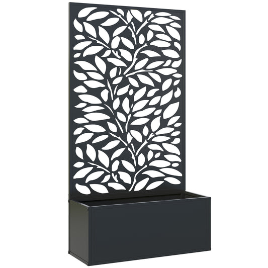 Outdoor Metal Planter, with Back Trellis - Black