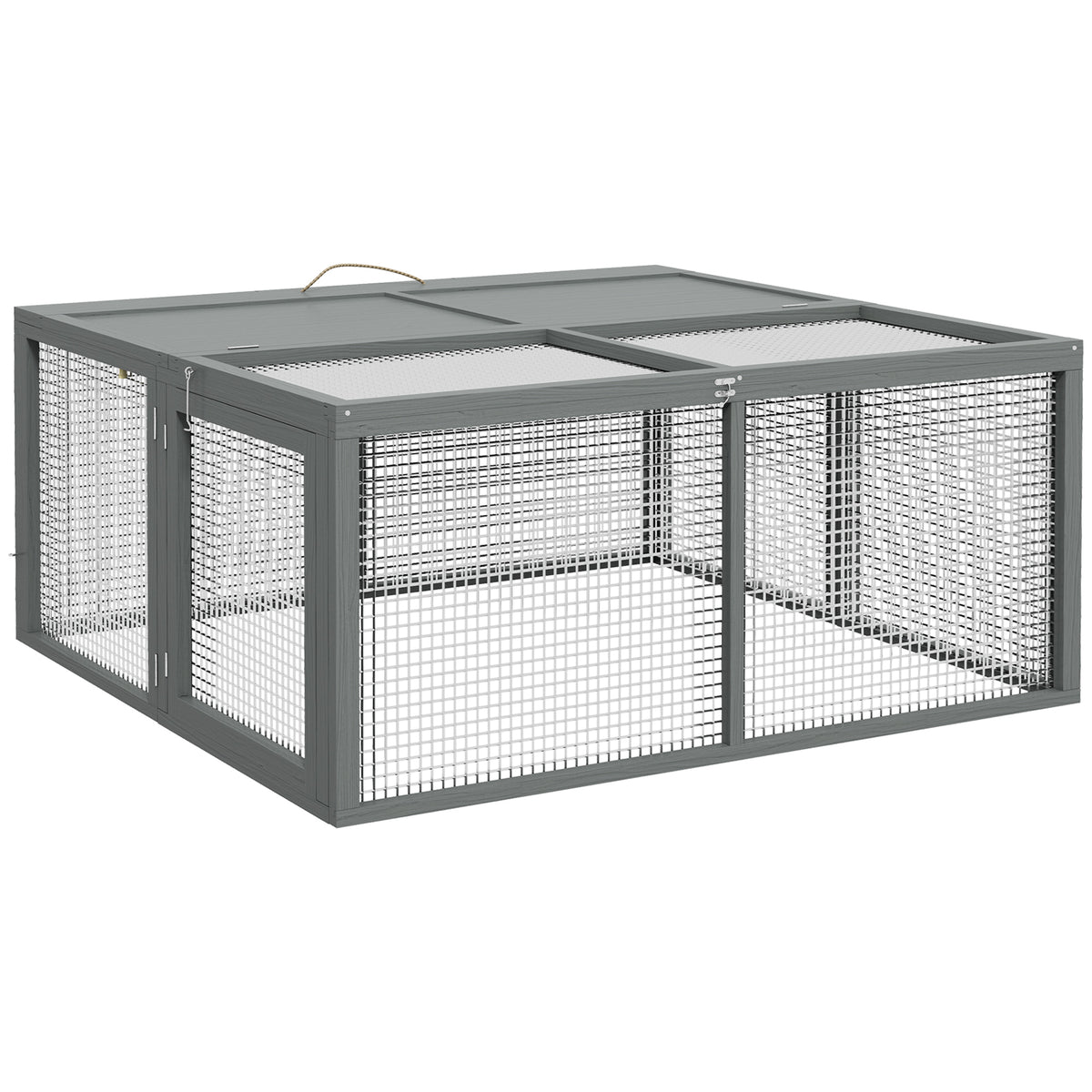 Wooden Folding Rabbit Hutch, for 2-3 Rabbits - Grey