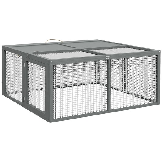 Wooden Folding Rabbit Hutch, for 2-3 Rabbits - Grey